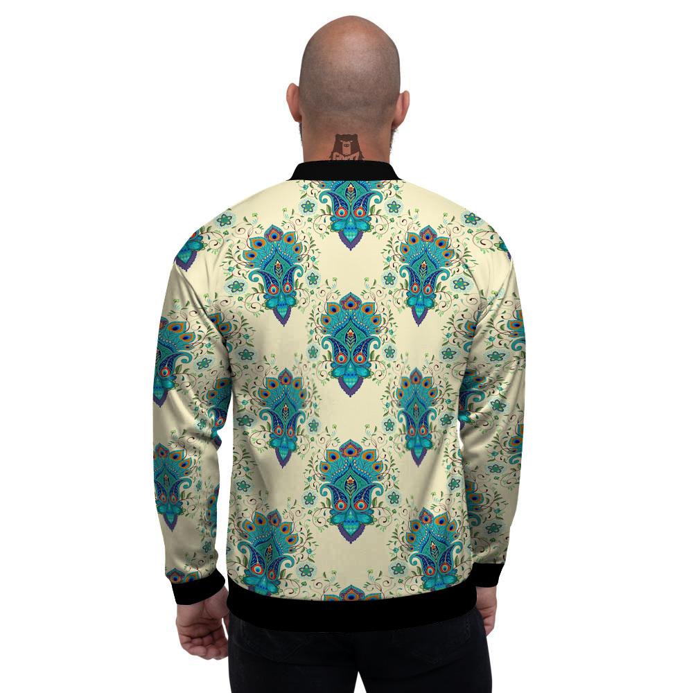 Peacock Feather Vintage Print Pattern Men's Bomber Jacket-grizzshop