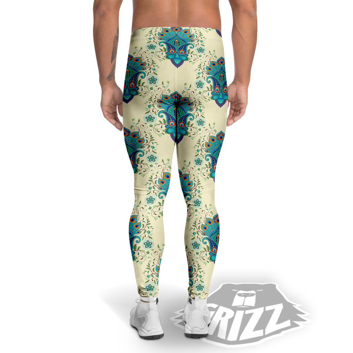 Peacock Feather Vintage Print Pattern Men's Leggings-grizzshop