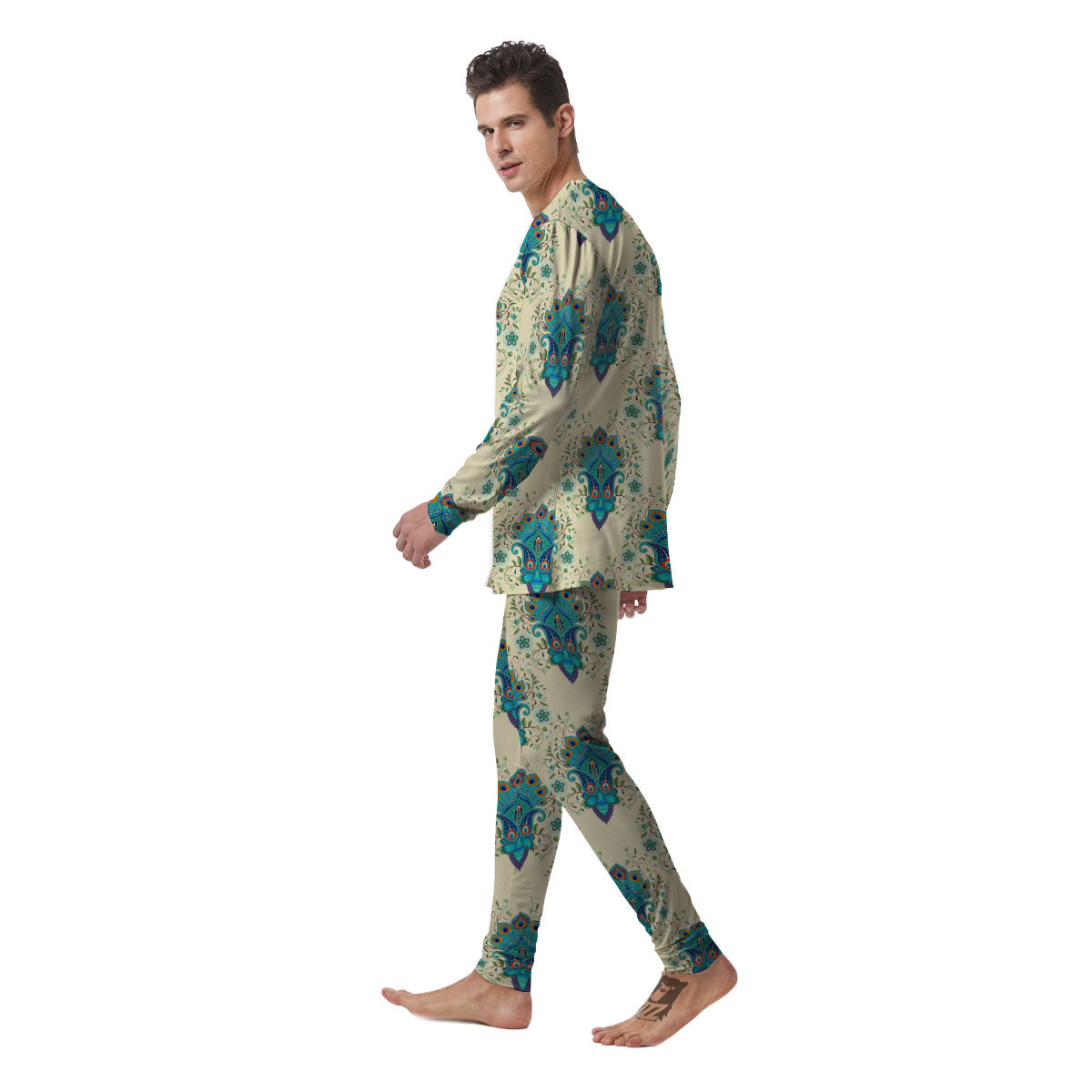 Peacock Feather Vintage Print Pattern Men's Pajamas-grizzshop
