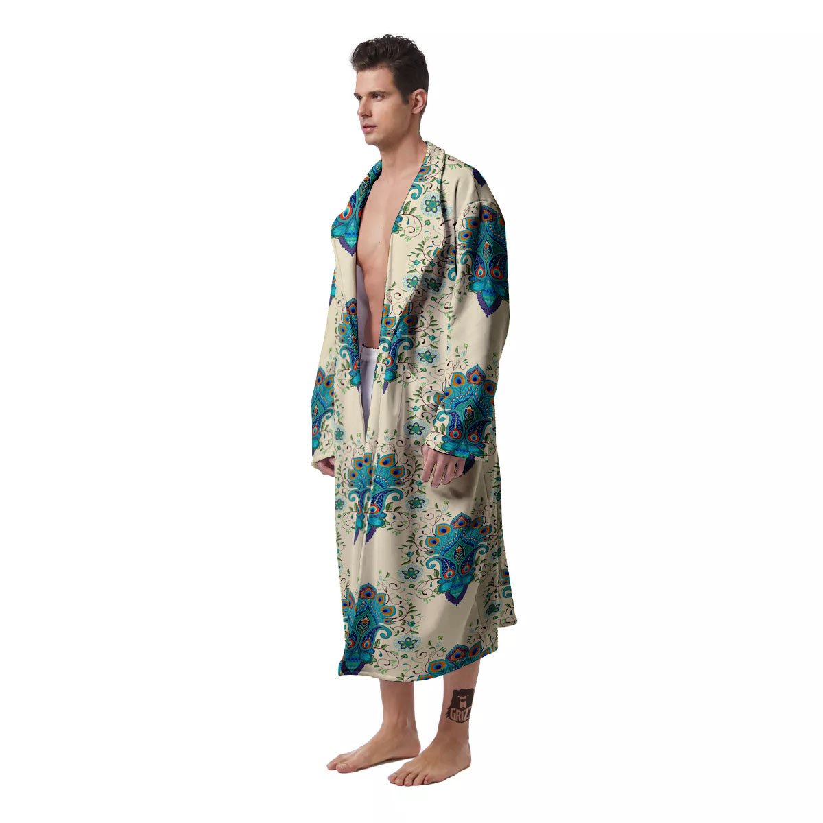 Peacock Feather Vintage Print Pattern Men's Robe-grizzshop