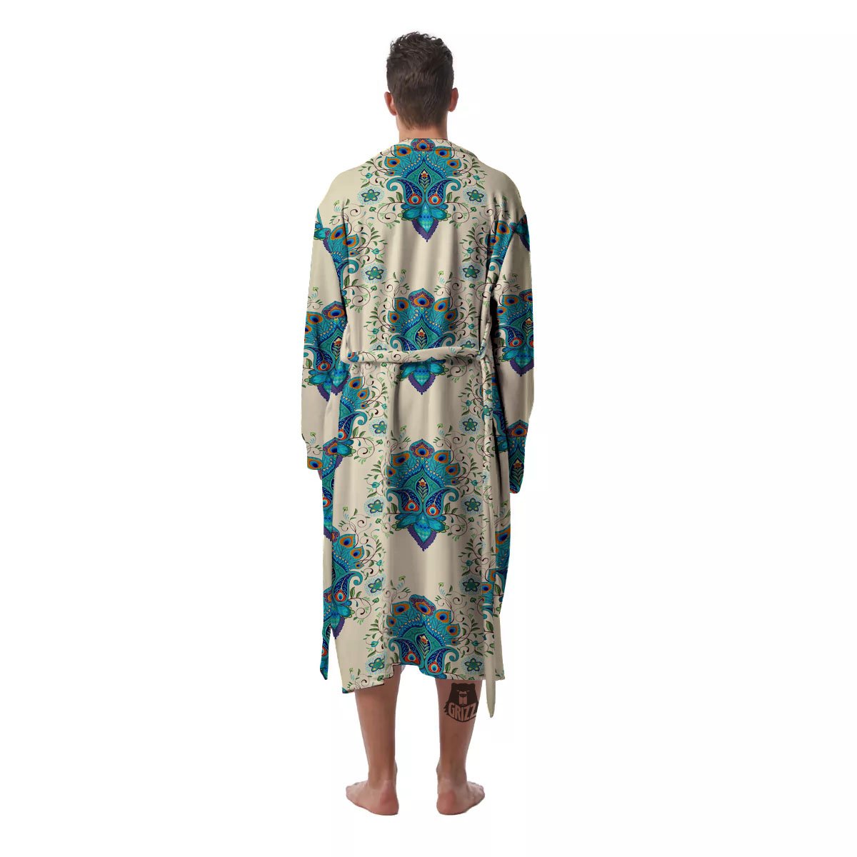 Peacock Feather Vintage Print Pattern Men's Robe-grizzshop