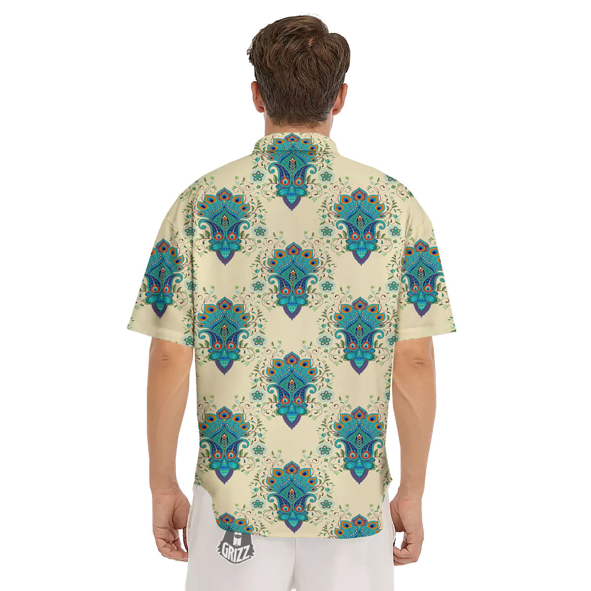 Peacock Feather Vintage Print Pattern Men's Short Sleeve Shirts-grizzshop