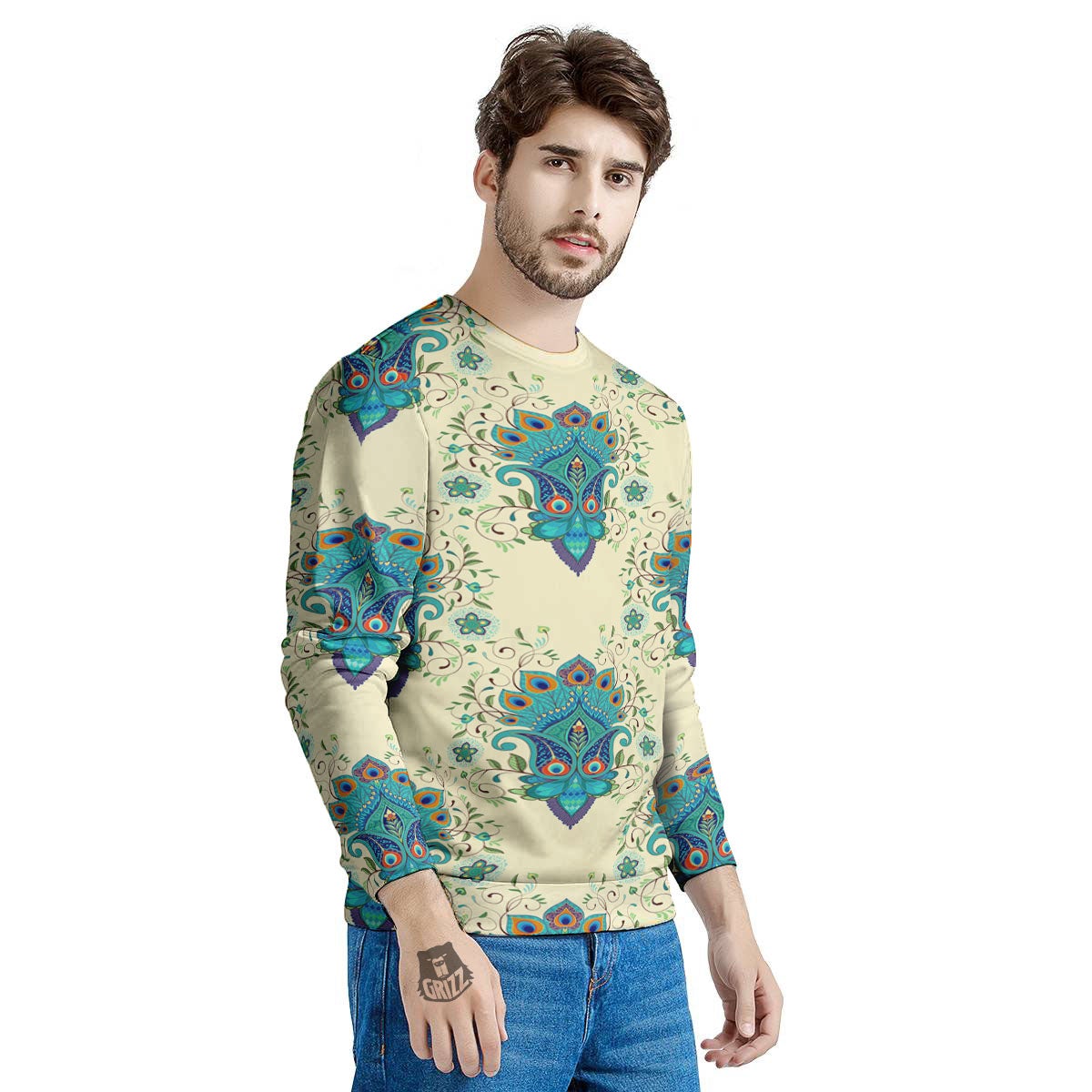 Peacock Feather Vintage Print Pattern Men's Sweatshirt-grizzshop