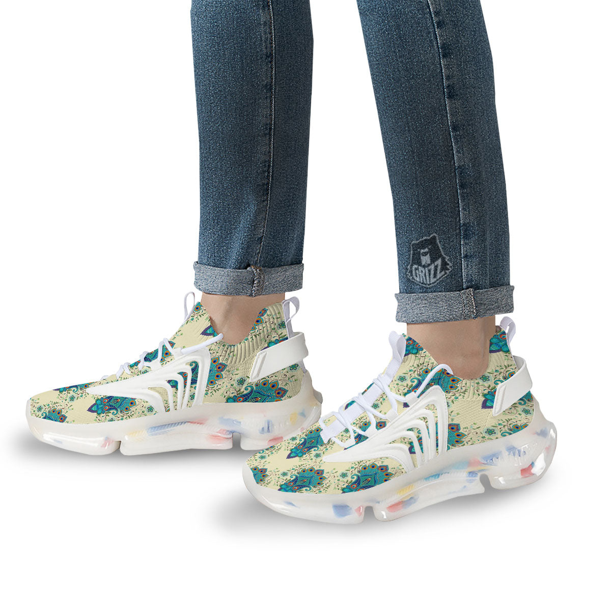 Peacock Feather Vintage Print Pattern White Gym Shoes-grizzshop