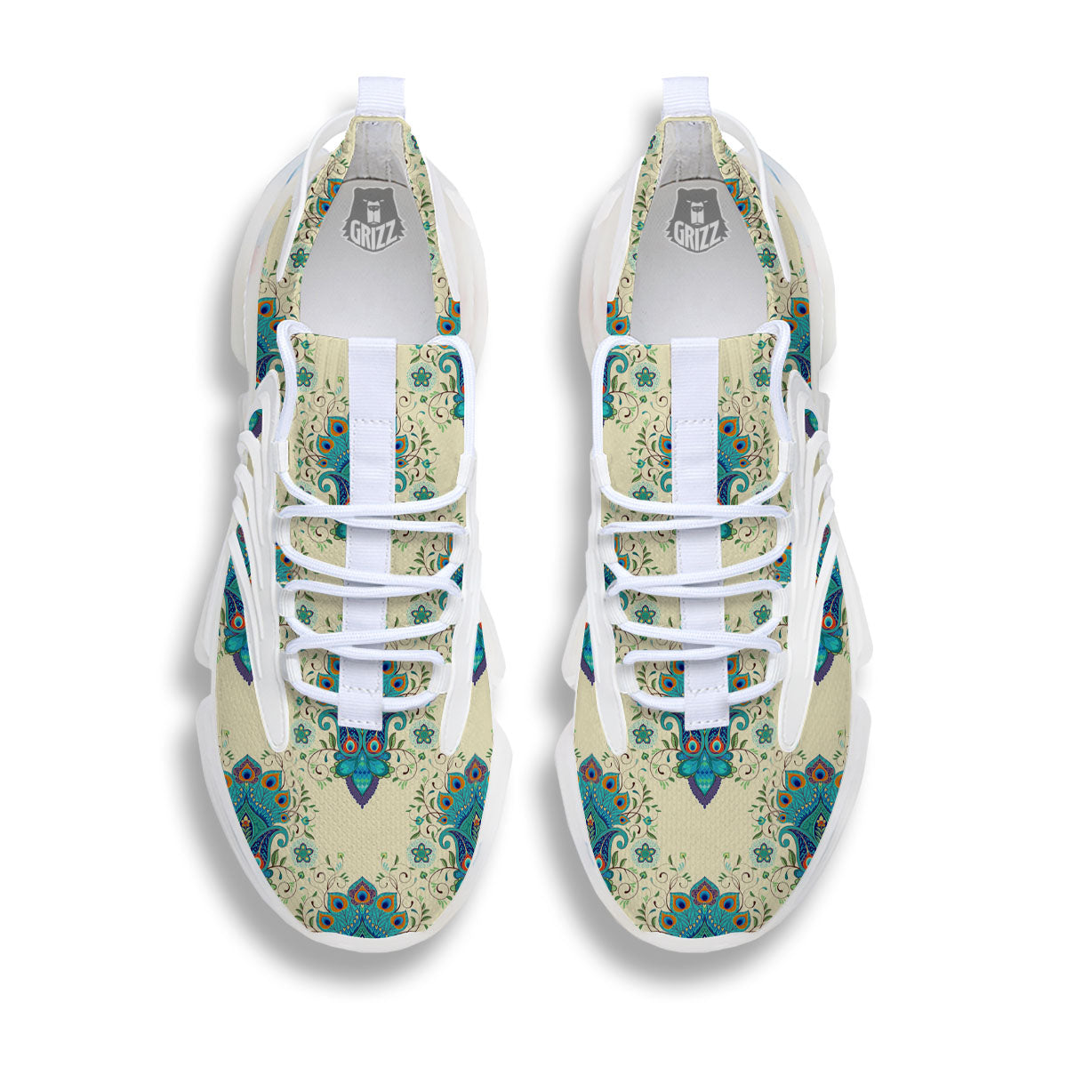 Peacock Feather Vintage Print Pattern White Gym Shoes-grizzshop