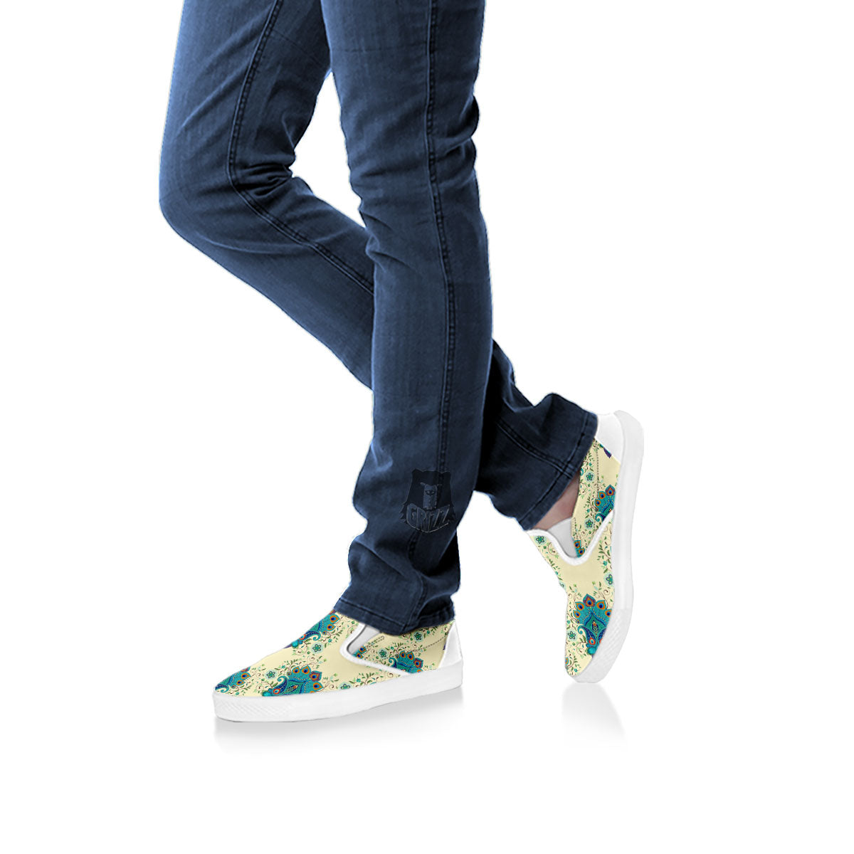 Peacock Feather Vintage Print Pattern White Slip On Shoes-grizzshop