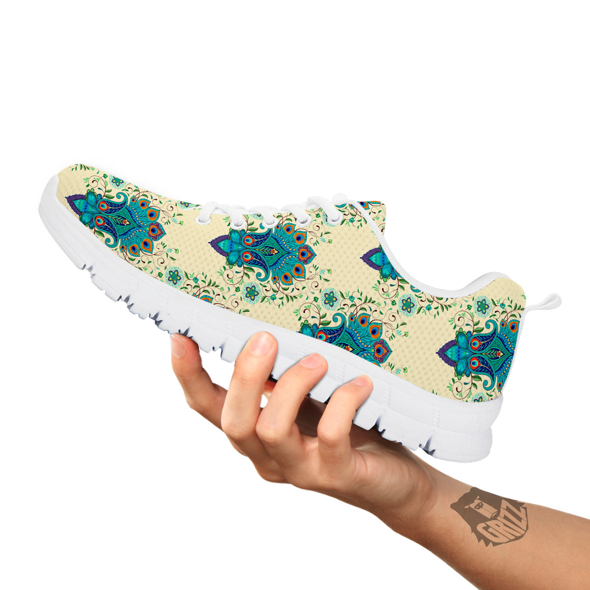 Peacock Feather Vintage Print Pattern White Sneaker-grizzshop