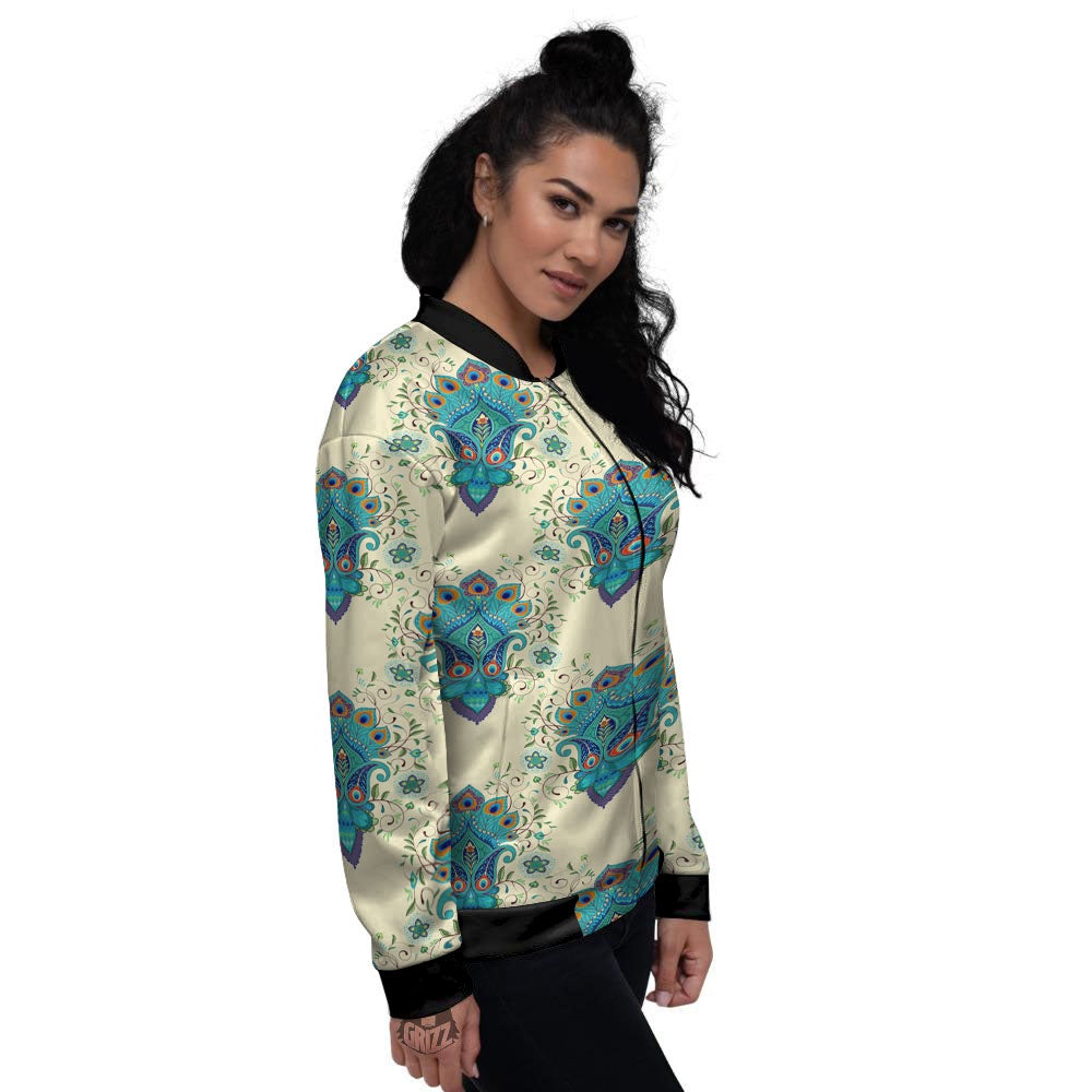 Peacock Feather Vintage Print Pattern Women's Bomber Jacket-grizzshop