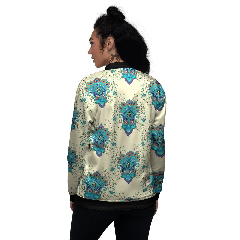 Peacock Feather Vintage Print Pattern Women's Bomber Jacket-grizzshop