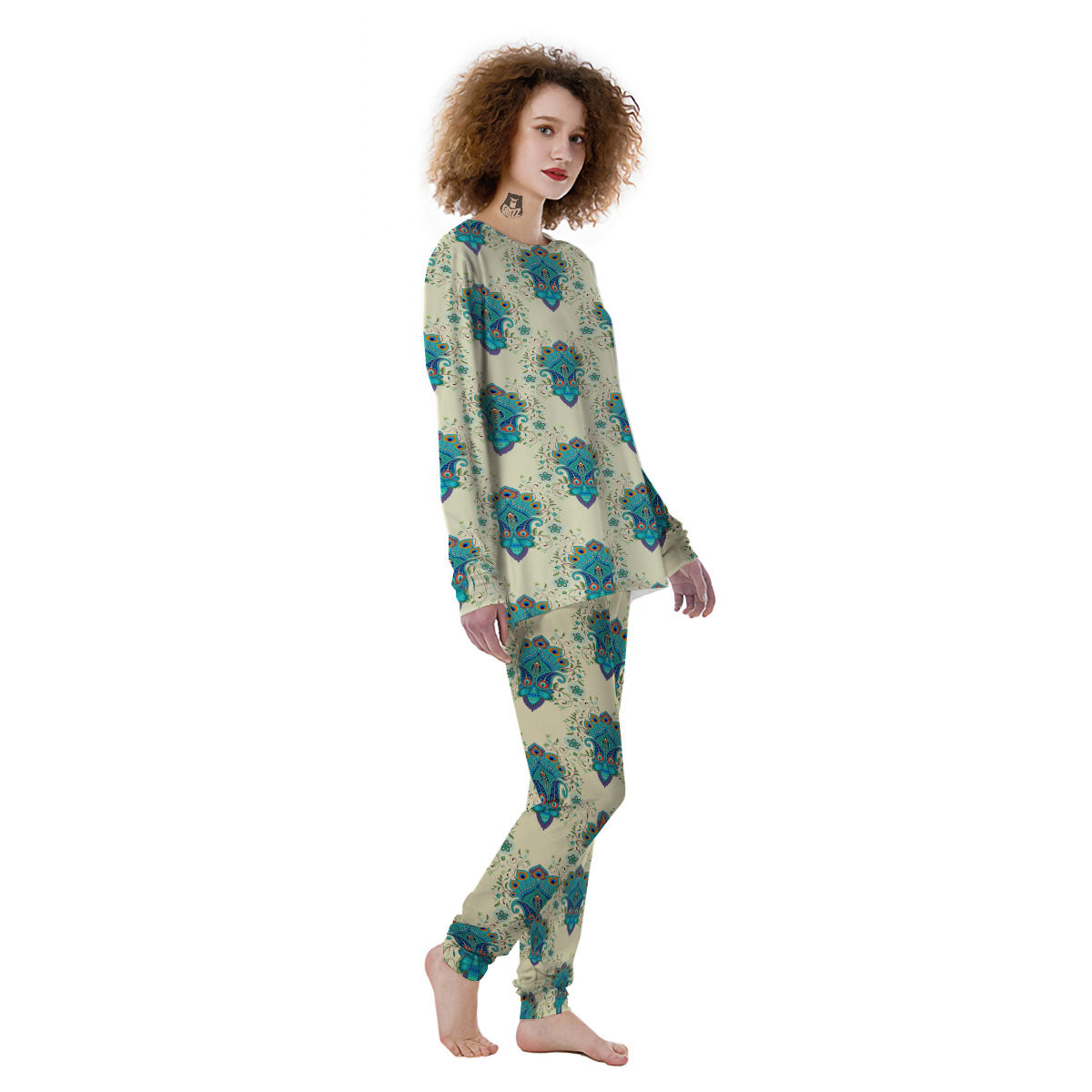 Peacock Feather Vintage Print Pattern Women's Pajamas-grizzshop