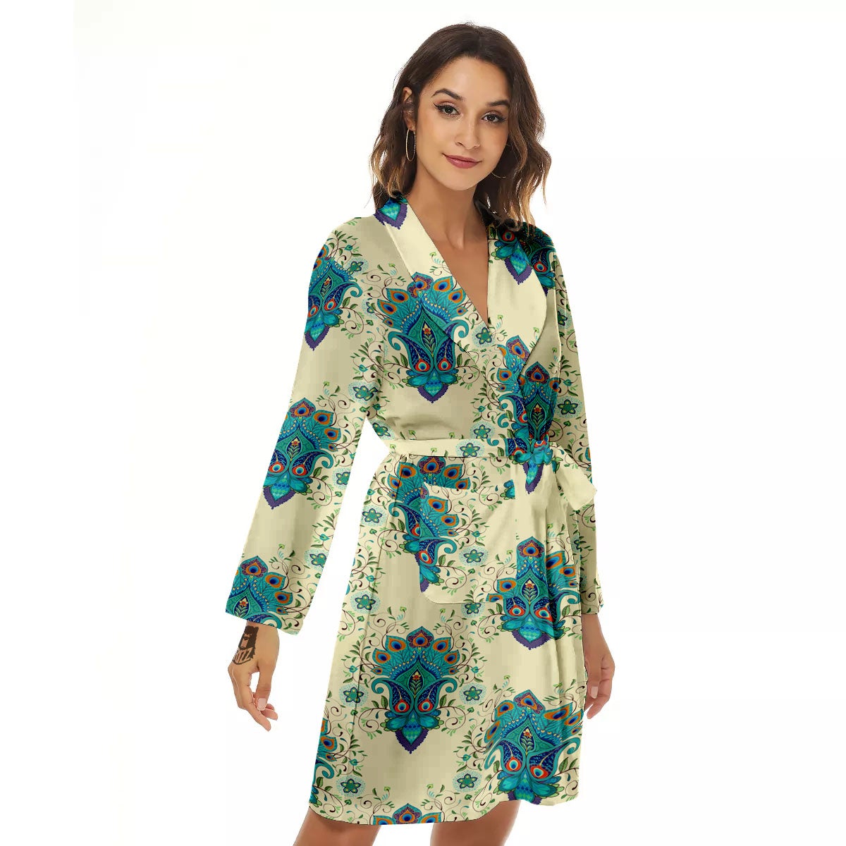 Peacock Feather Vintage Print Pattern Women's Robe-grizzshop