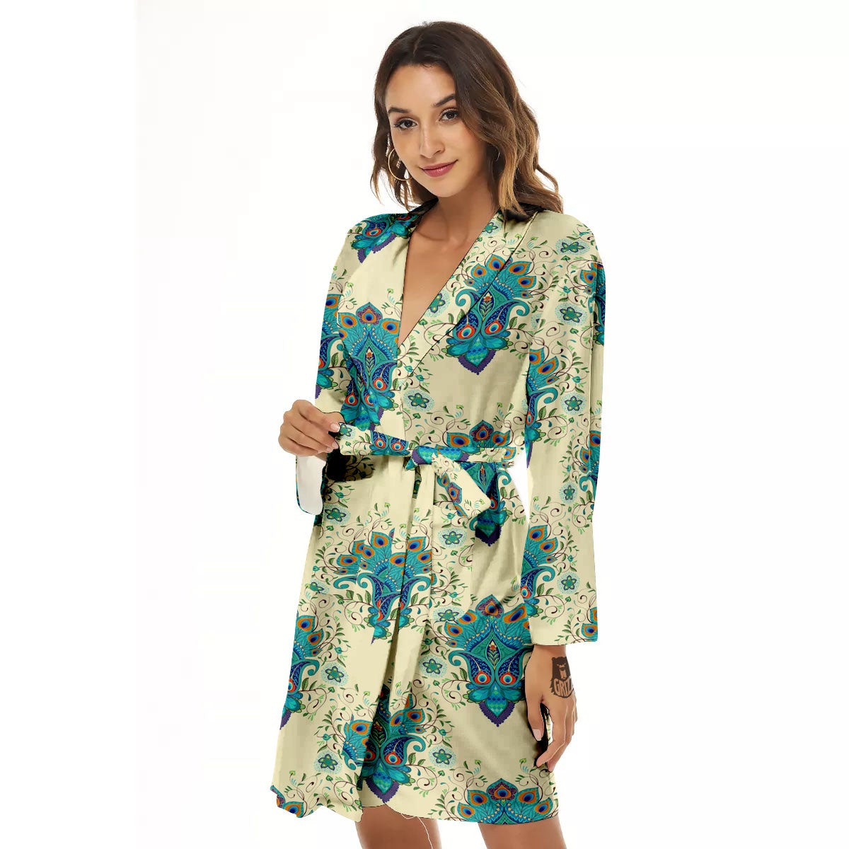 Peacock Feather Vintage Print Pattern Women's Robe-grizzshop