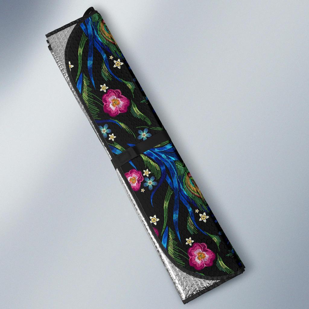 Peacock Rose Feather Pattern Print Car Sun Shade-grizzshop