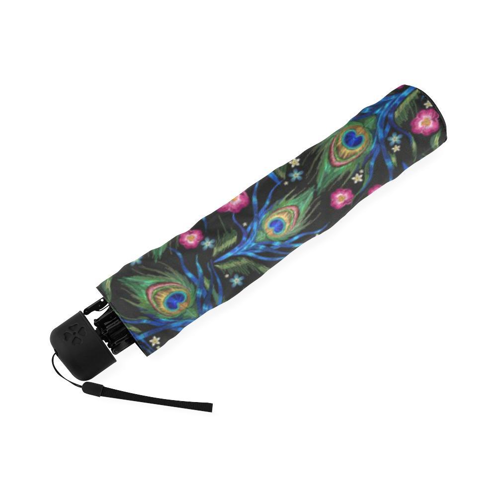 Peacock Rose Feather Pattern Print Foldable Umbrella-grizzshop