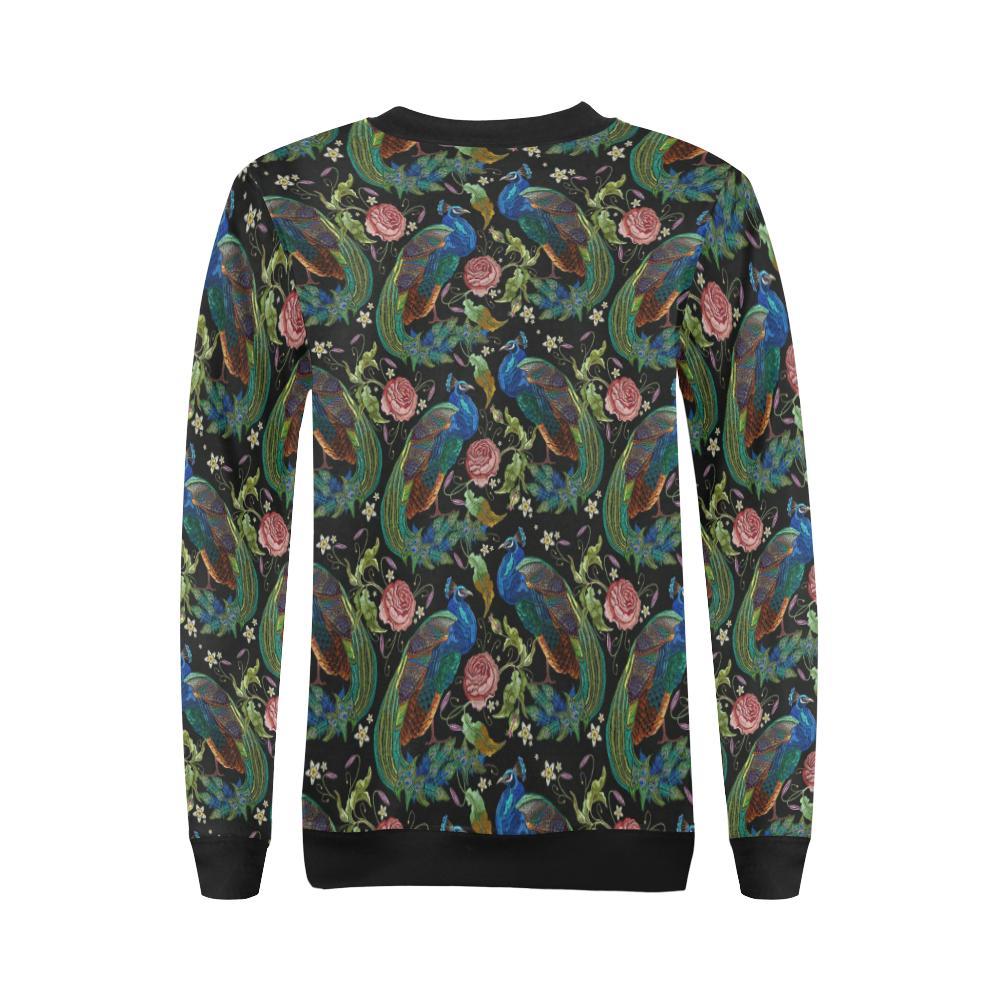 Peacock Rose Feather Pattern Print Peacock Rose Pattern Print Women Crewneck Sweatshirt-grizzshop