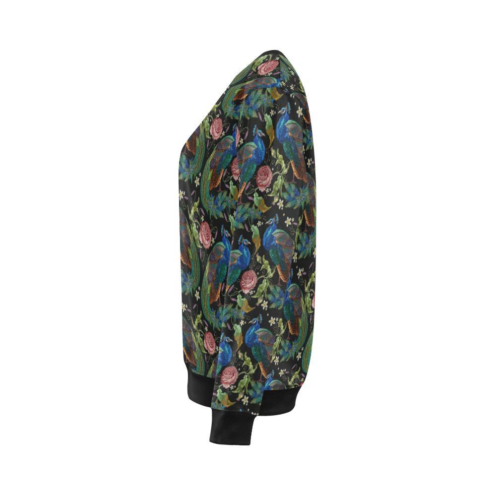 Peacock Rose Feather Pattern Print Peacock Rose Pattern Print Women Crewneck Sweatshirt-grizzshop