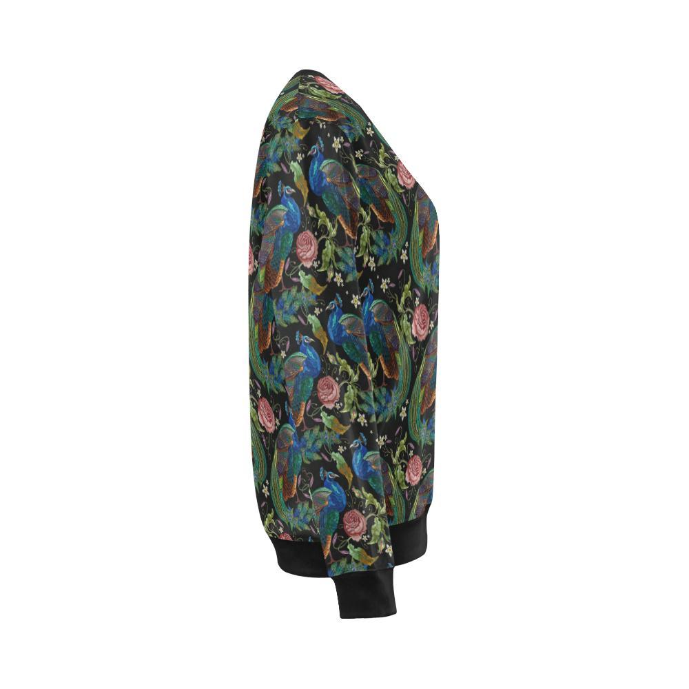 Peacock Rose Feather Pattern Print Peacock Rose Pattern Print Women Crewneck Sweatshirt-grizzshop