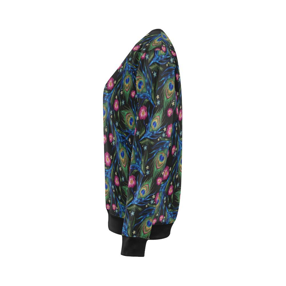 Peacock Rose Feather Pattern Print Women Crewneck Sweatshirt-grizzshop