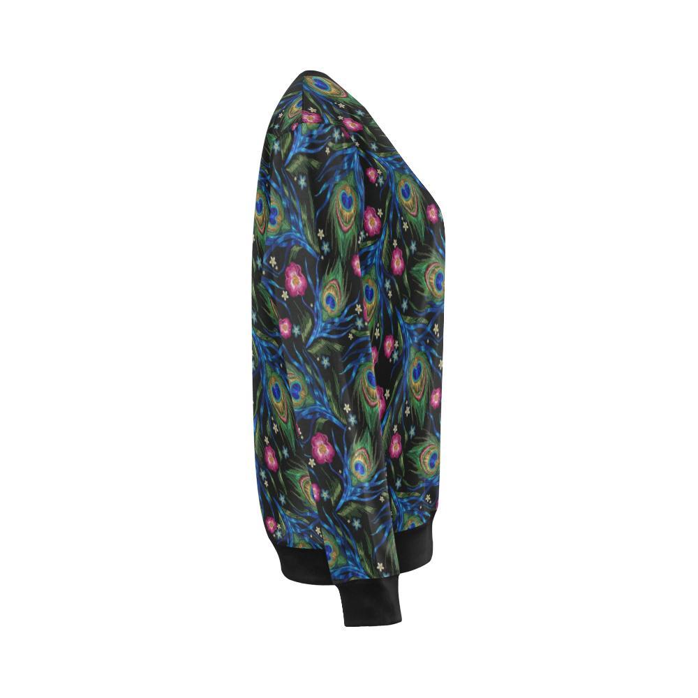 Peacock Rose Feather Pattern Print Women Crewneck Sweatshirt-grizzshop