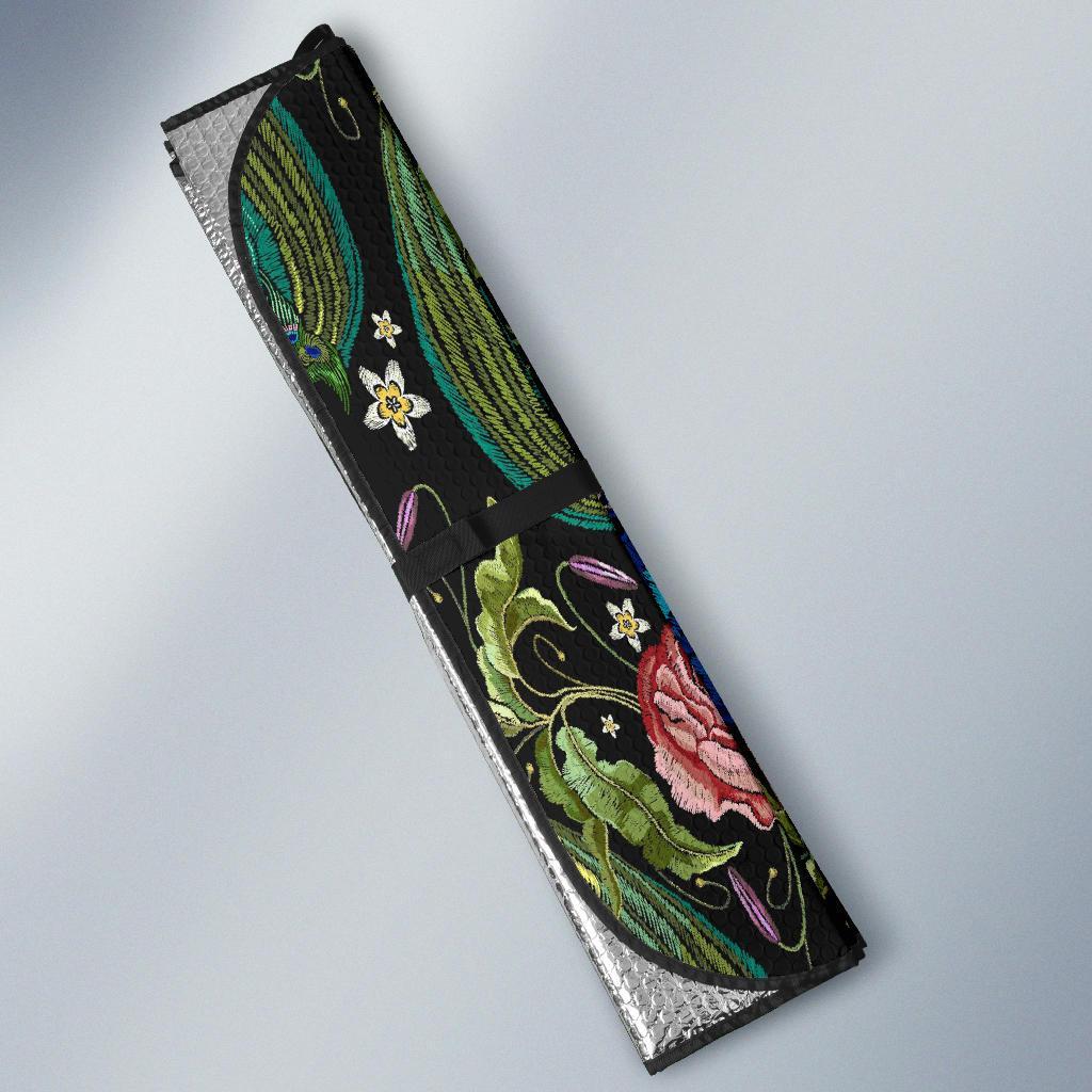 Peacock Rose Pattern Print Car Sun Shade-grizzshop