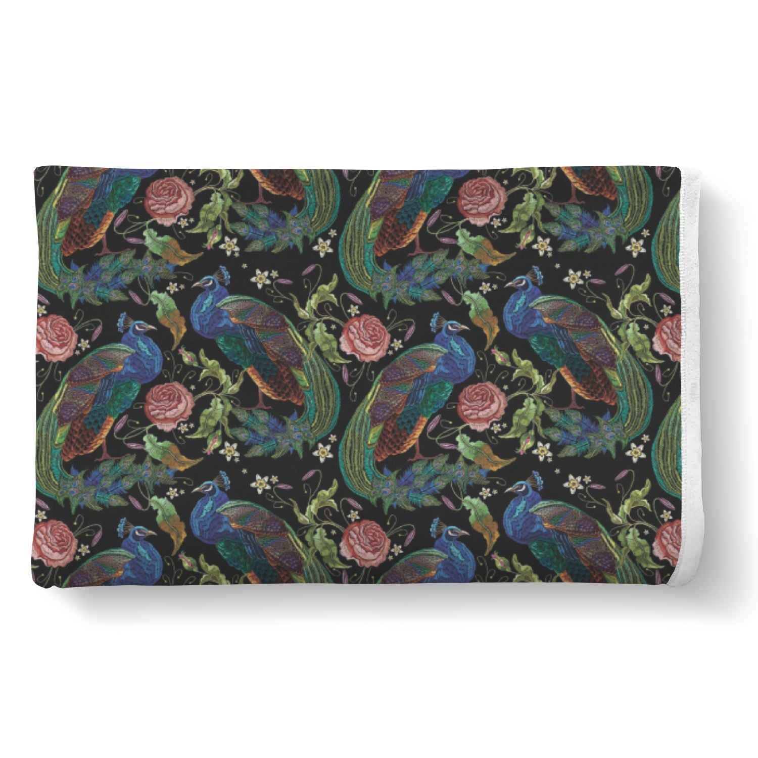 Peacock Rose Pattern Print Throw Blanket-grizzshop