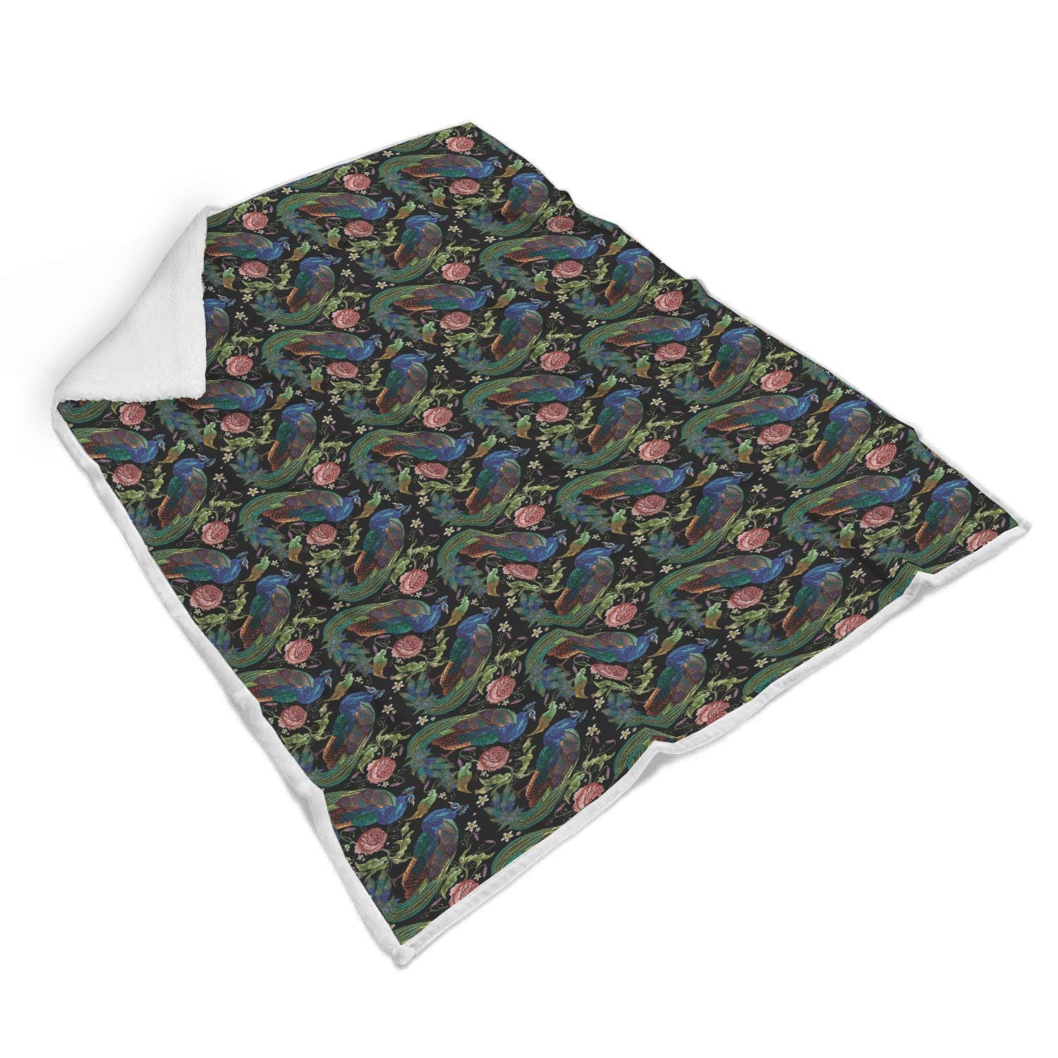 Peacock Rose Pattern Print Throw Blanket-grizzshop