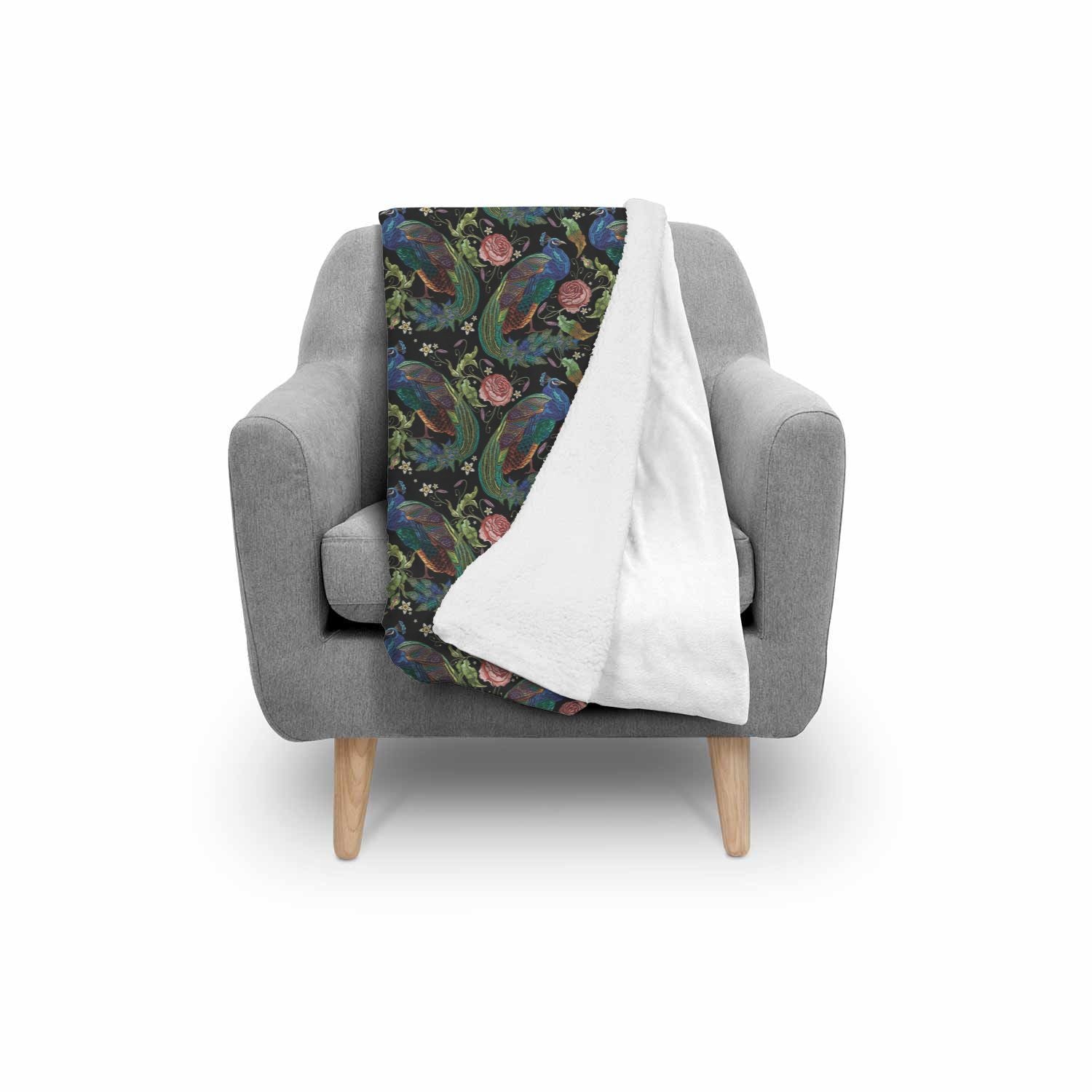 Peacock Rose Pattern Print Throw Blanket-grizzshop