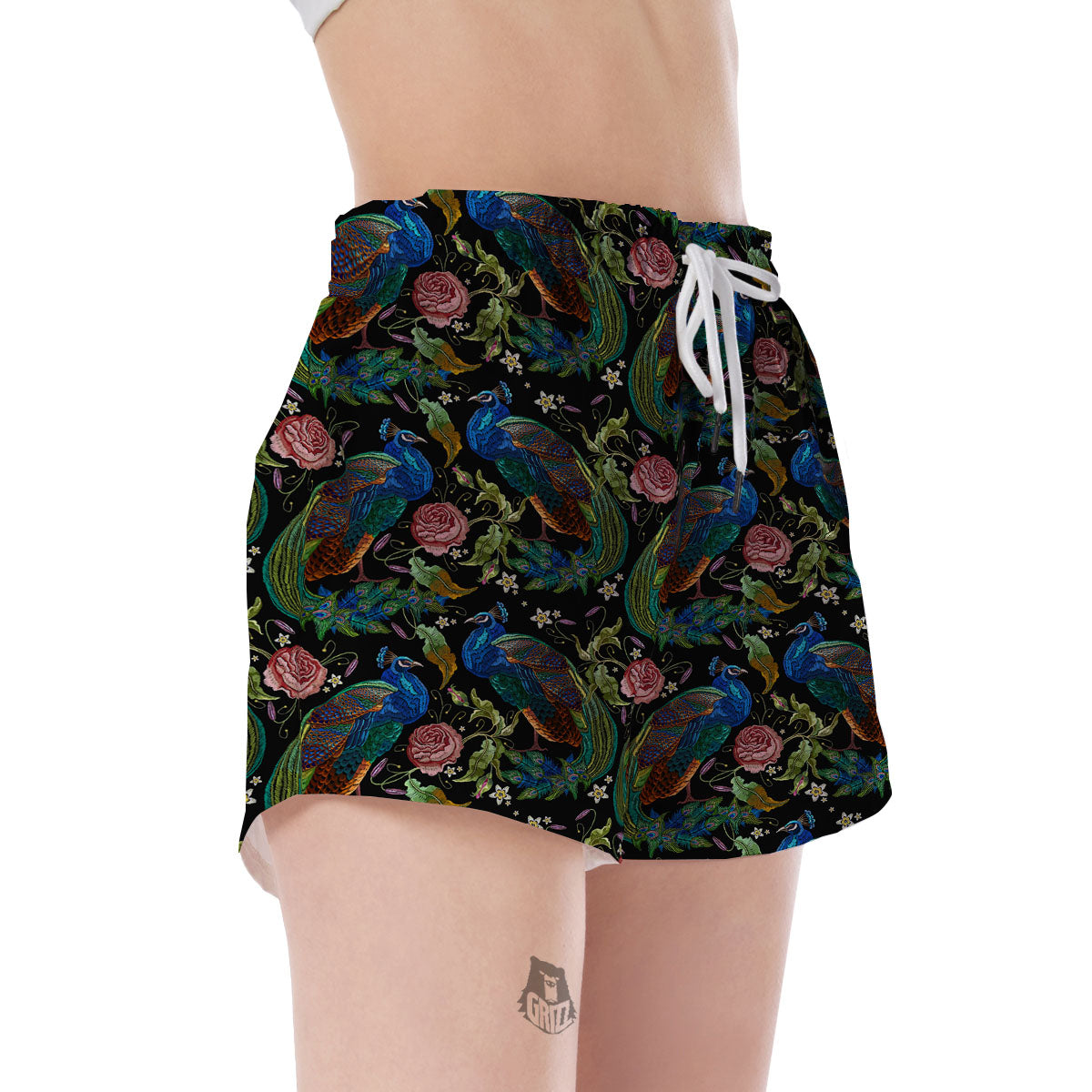 Peacock Rose Pattern Print Women's Shorts-grizzshop