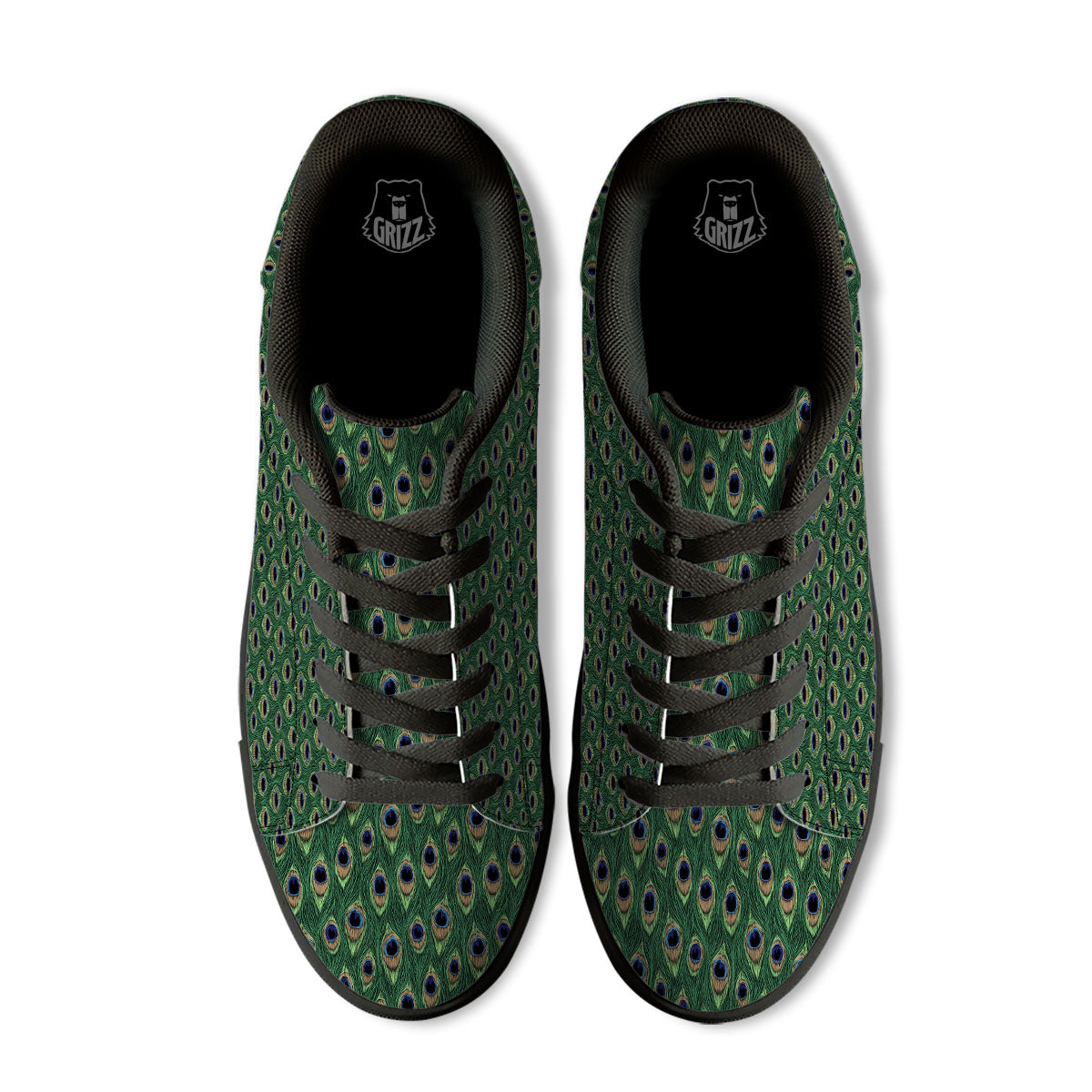 Peacock Tail Print Black Low Top Sneakers-grizzshop