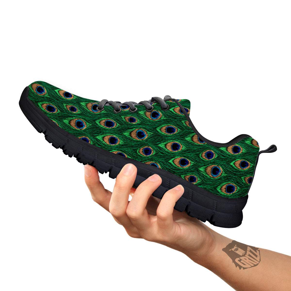 Peacock Tail Print Black Sneaker-grizzshop