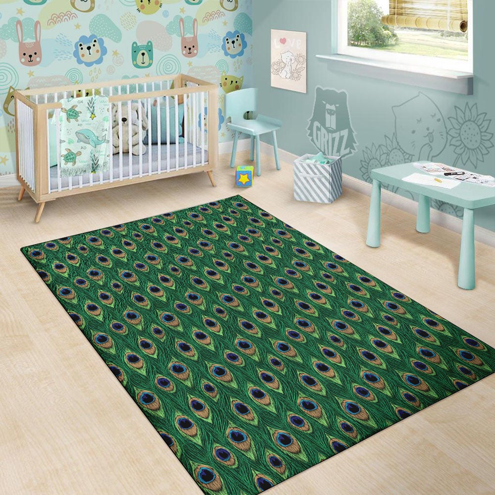 Peacock Tail Print Floor Mat-grizzshop