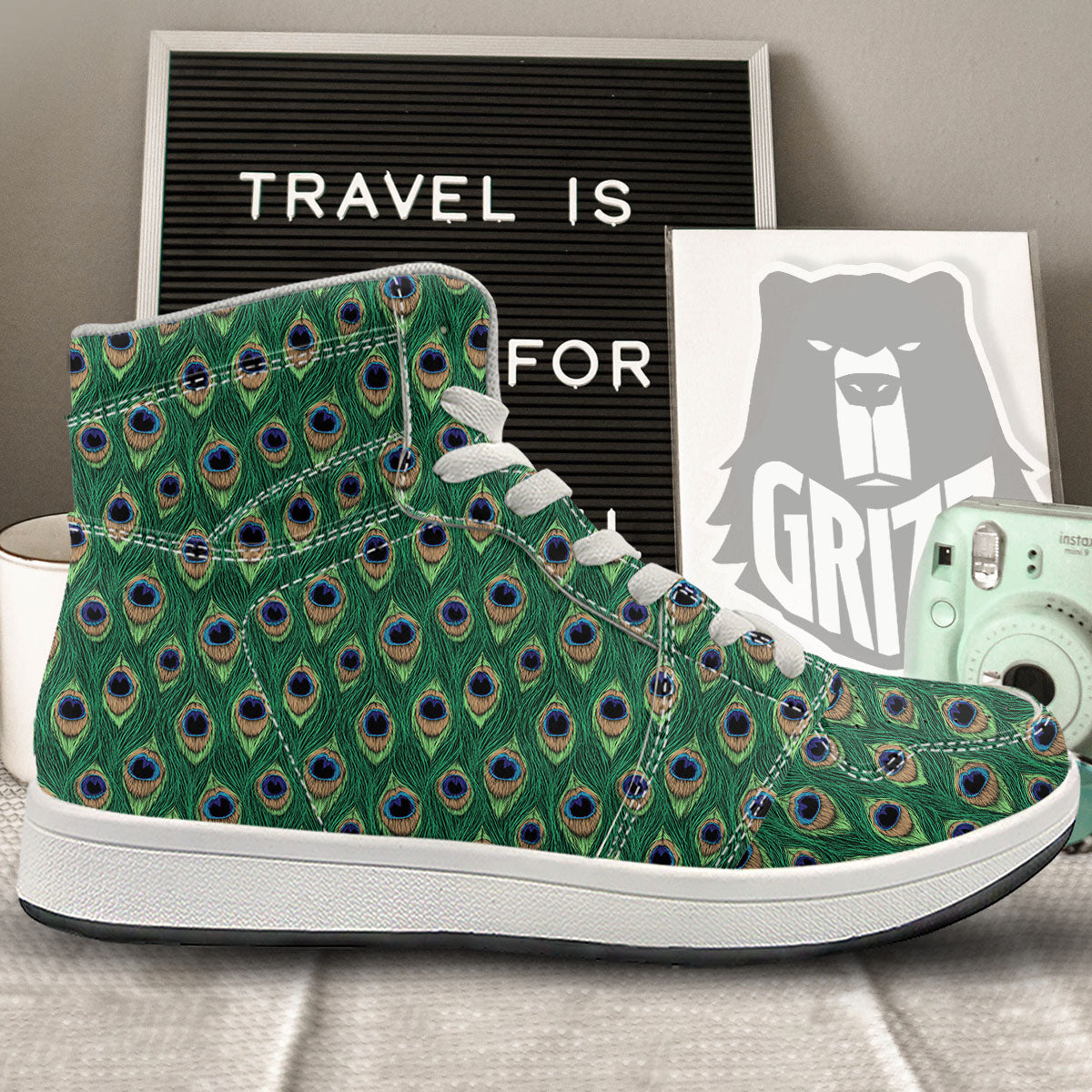 Peacock Tail Print High Top Sneakers-grizzshop