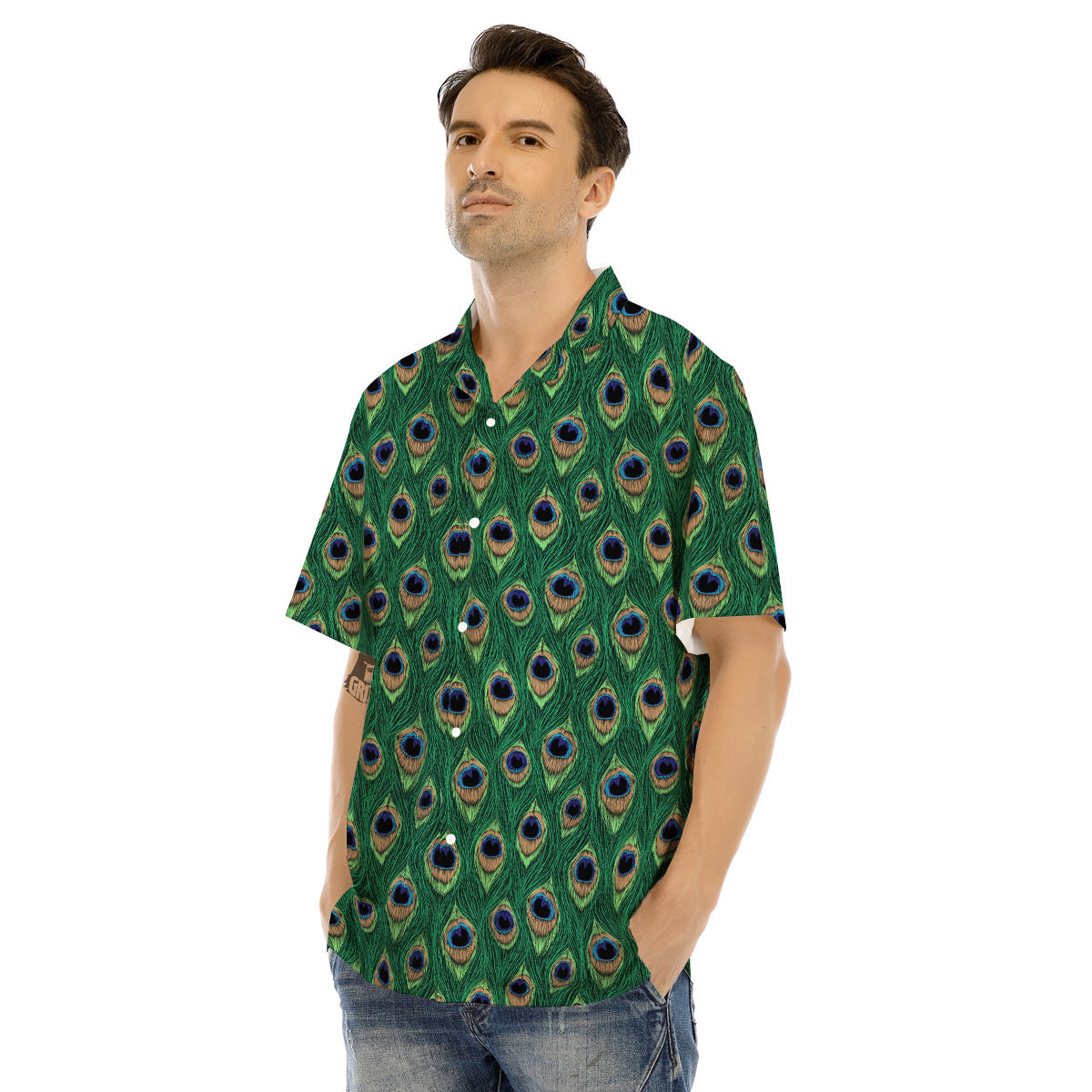 Peacock Tail Print Men's Hawaiian Shirt-grizzshop