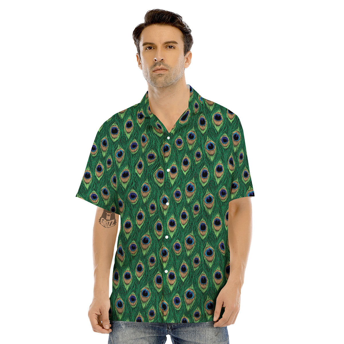 Peacock Tail Print Men's Hawaiian Shirt-grizzshop