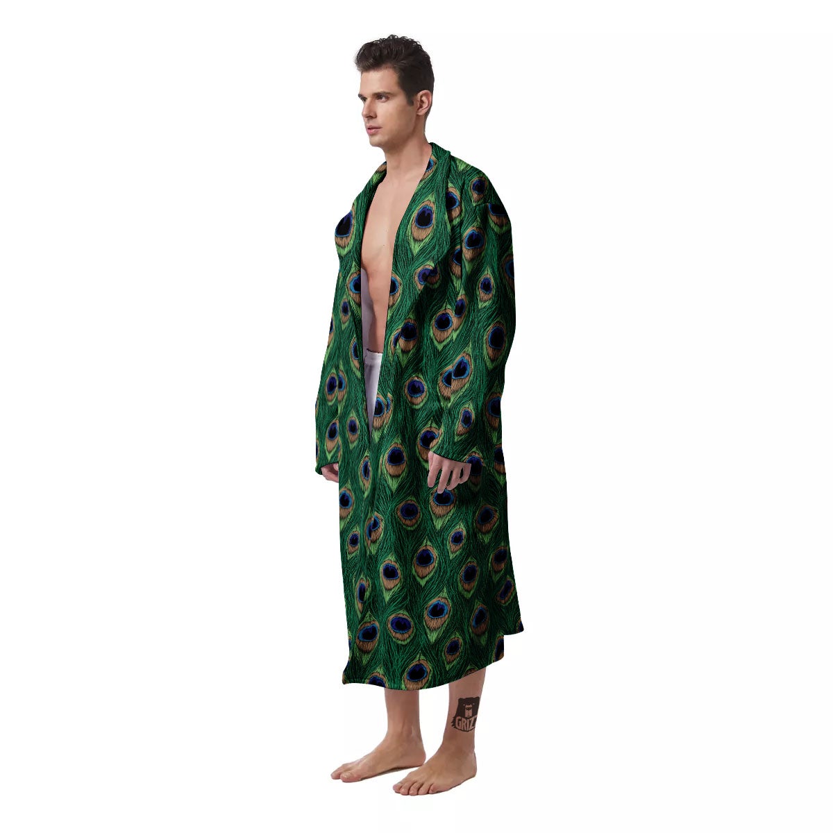 Peacock Tail Print Men's Robe-grizzshop