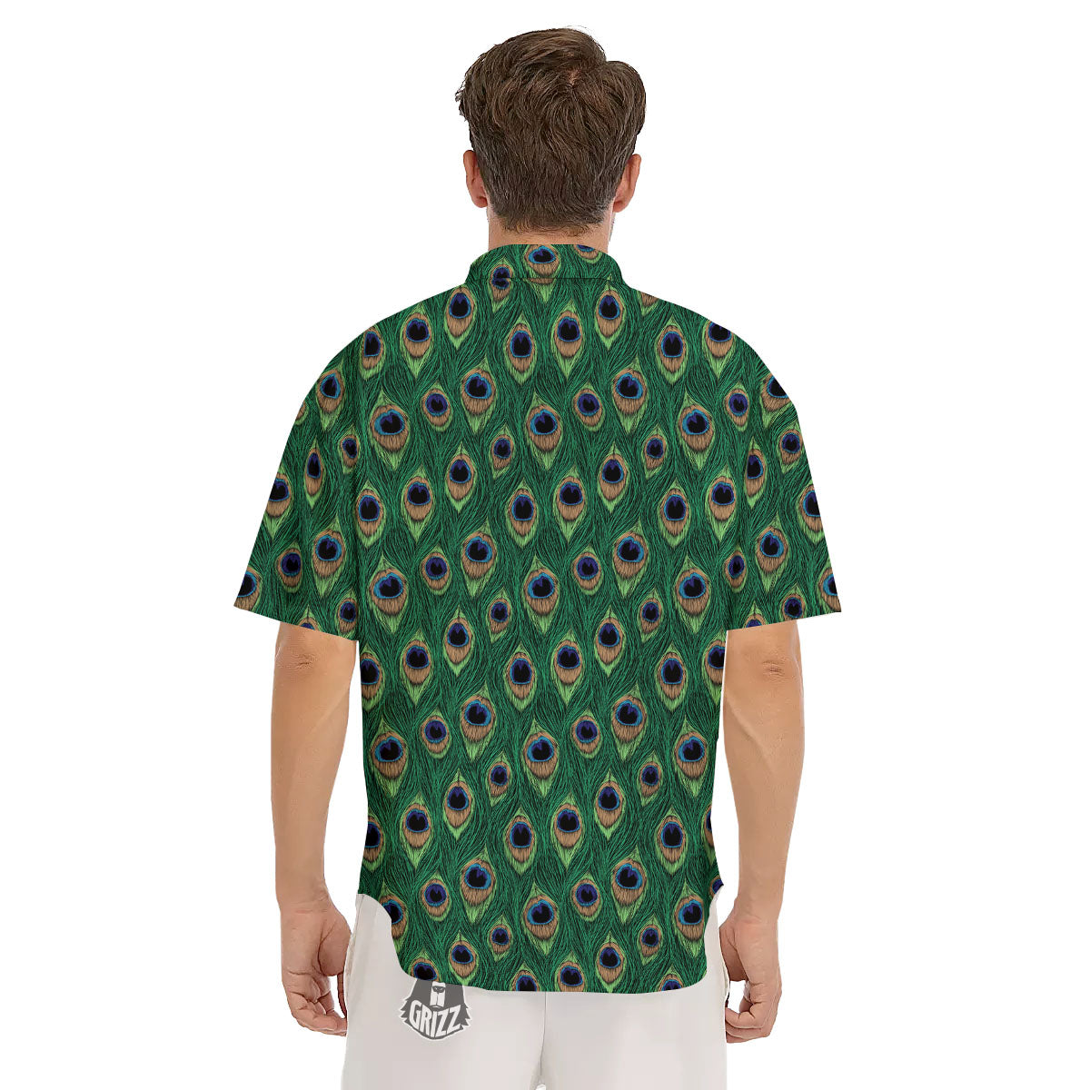 Peacock Tail Print Men's Short Sleeve Shirts-grizzshop