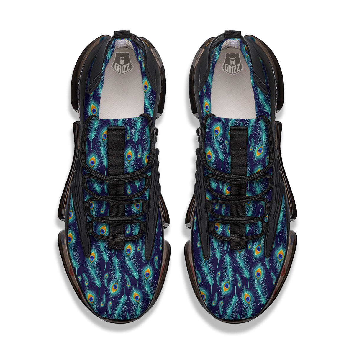 Peacock Tail Print Pattern Black Gym Shoes-grizzshop