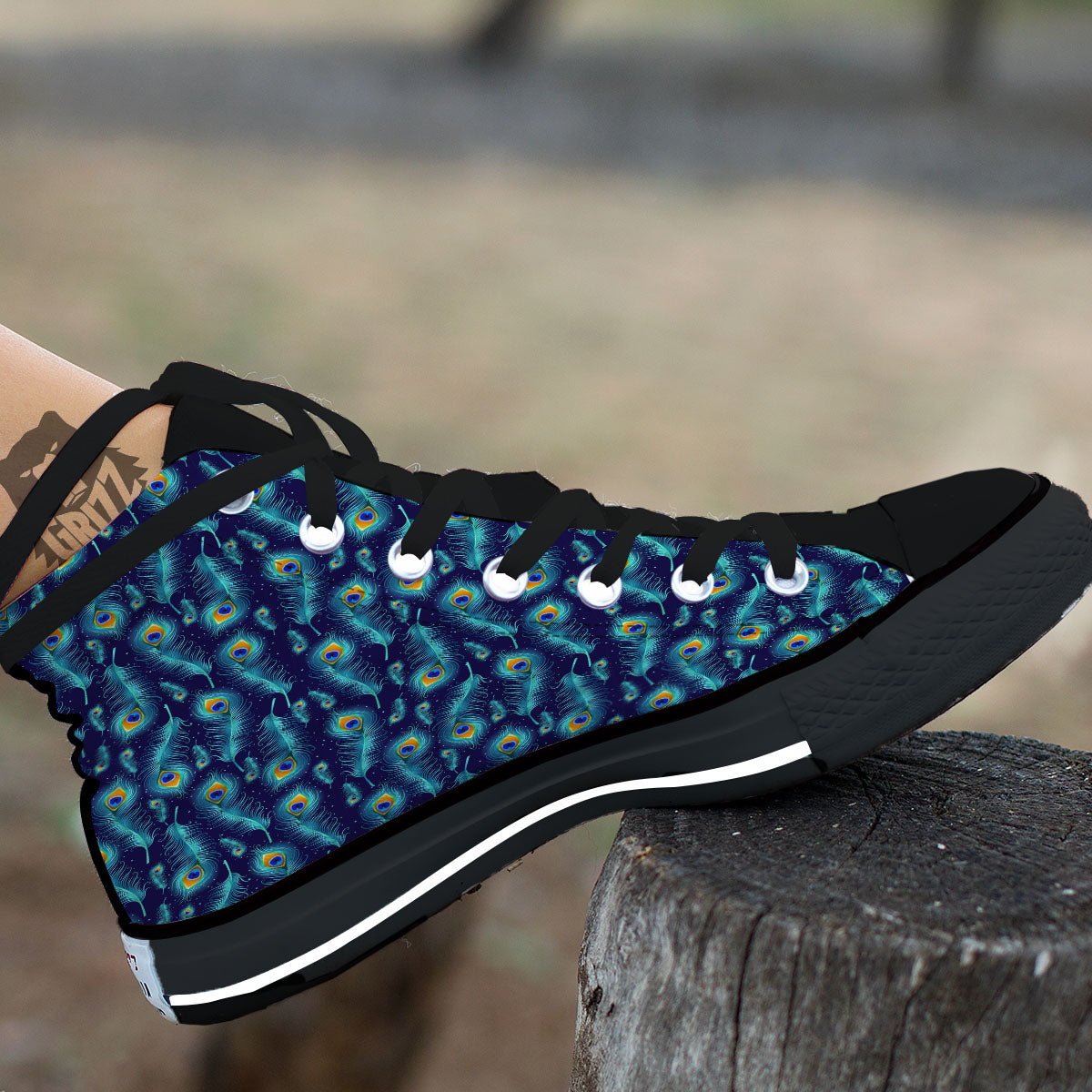 Peacock Tail Print Pattern High Top Shoes-grizzshop