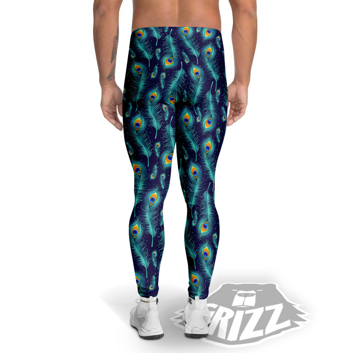 Peacock Tail Print Pattern Men's Leggings-grizzshop