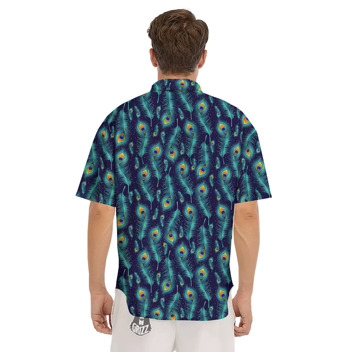 Peacock Tail Print Pattern Men's Short Sleeve Shirts-grizzshop