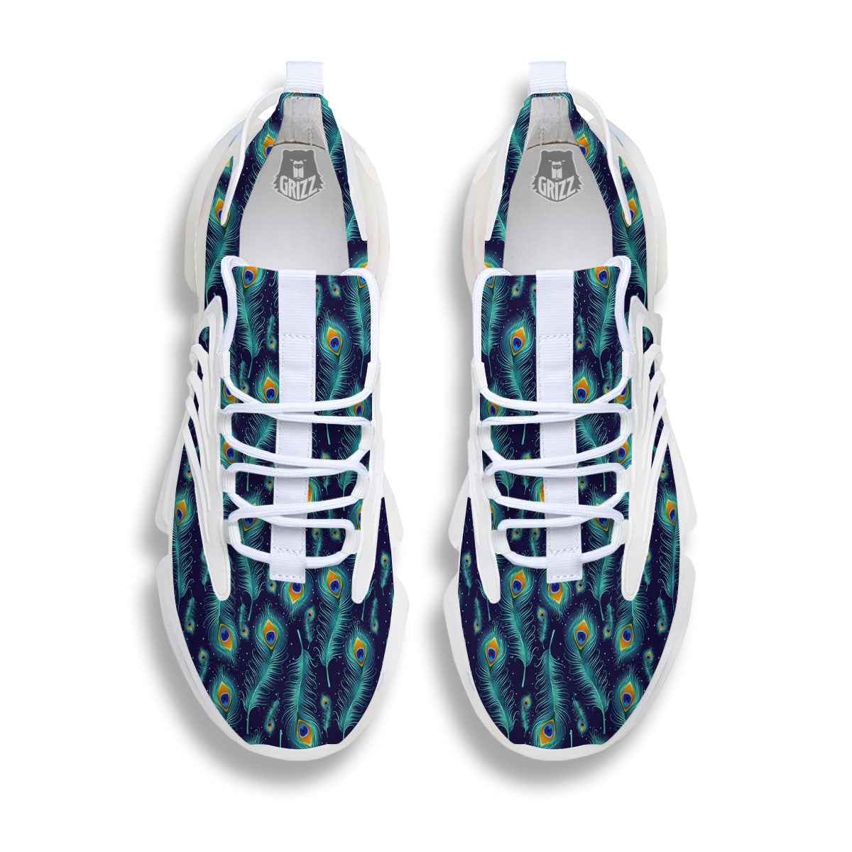 Peacock Tail Print Pattern White Gym Shoes-grizzshop