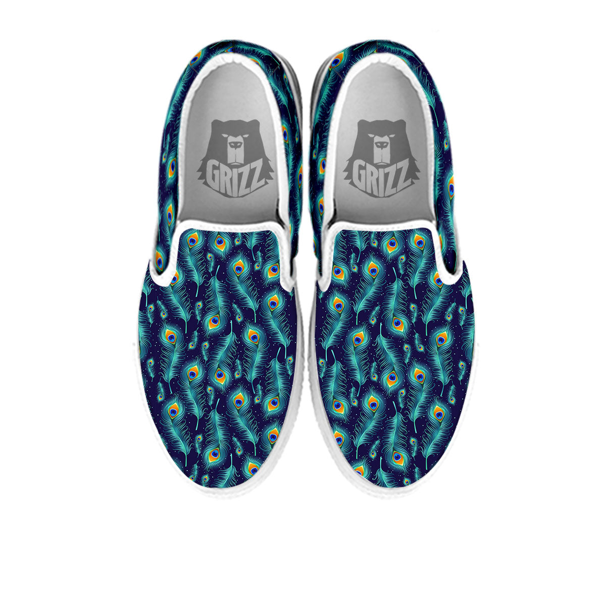 Peacock Tail Print Pattern White Slip On Shoes-grizzshop