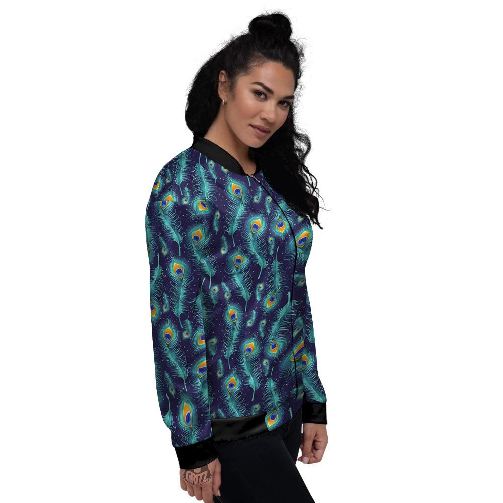 Peacock Tail Print Pattern Women's Bomber Jacket-grizzshop