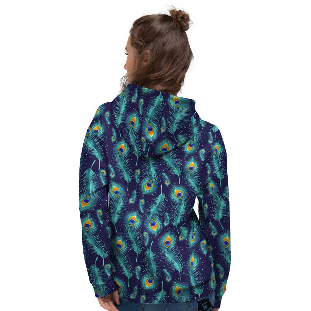 Peacock Tail Print Pattern Women's Hoodie-grizzshop