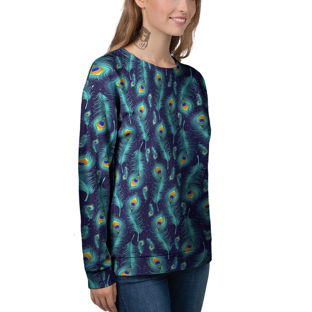 Peacock Tail Print Pattern Women's Sweatshirt-grizzshop