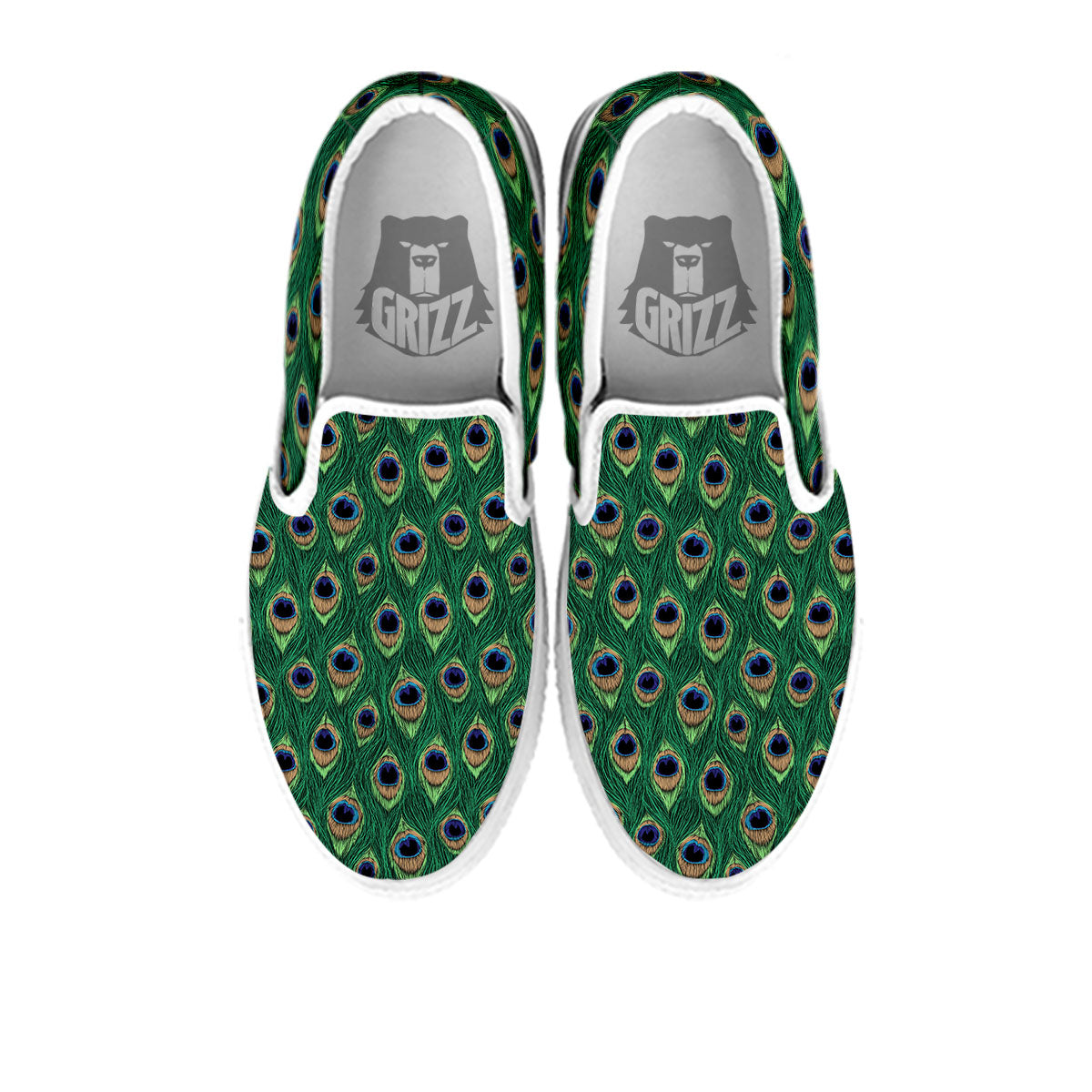 Peacock Tail Print White Slip On Shoes-grizzshop