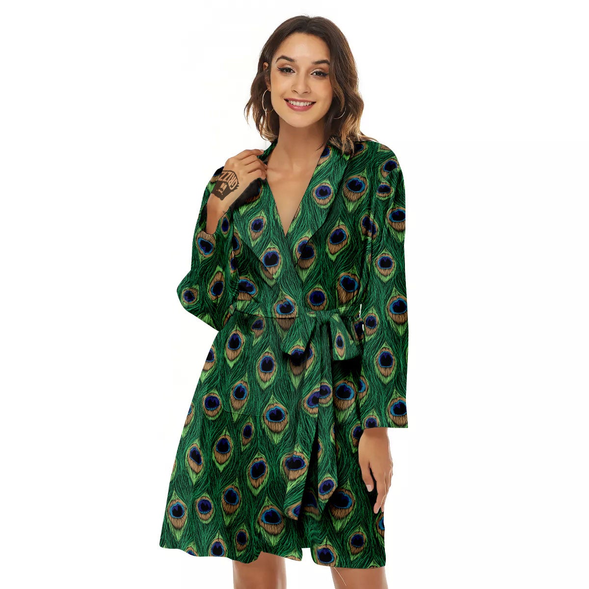 Peacock Tail Print Women's Robe-grizzshop