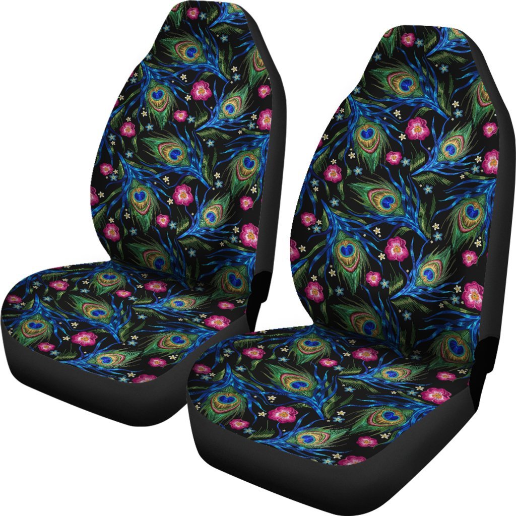 Peacock Rose Feather Pattern Print Universal Fit Car Seat Cover-grizzshop