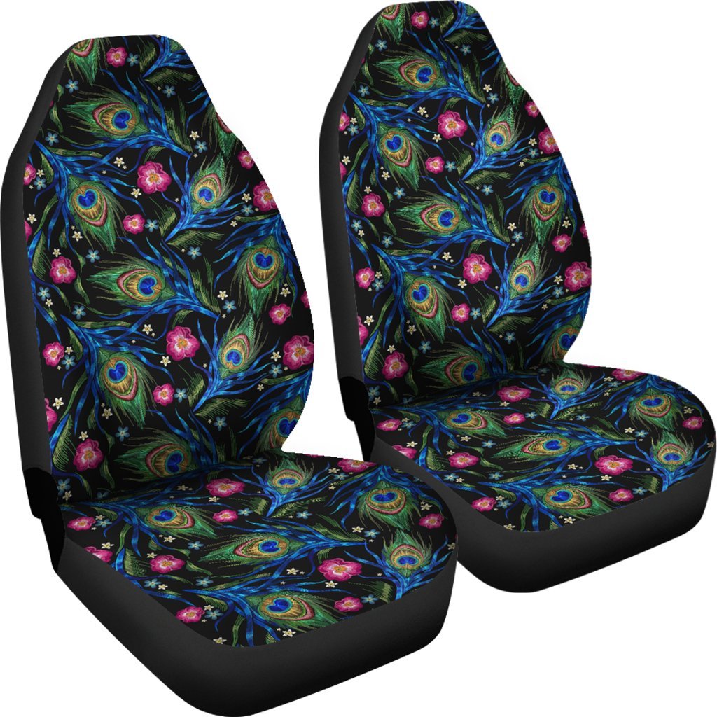 Peacock Rose Feather Pattern Print Universal Fit Car Seat Cover-grizzshop