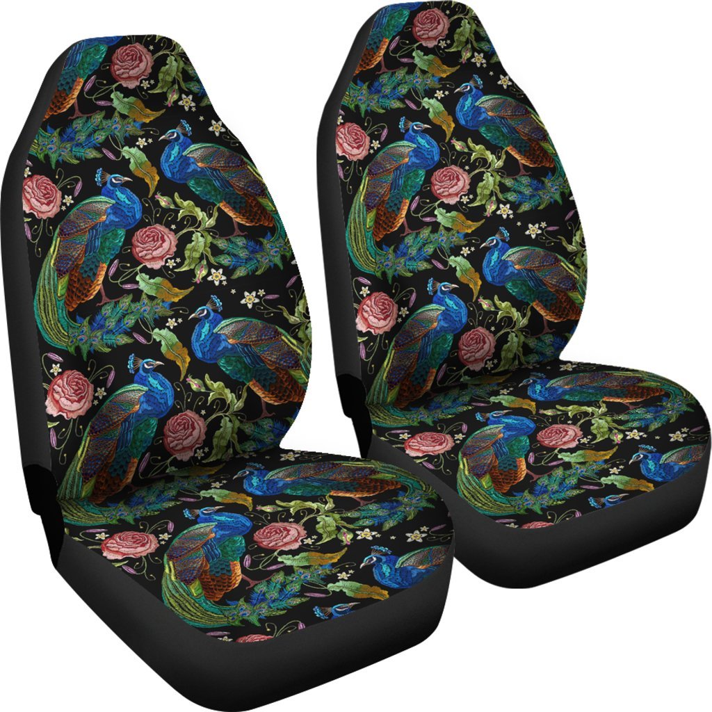 Peacock Rose Pattern Print Universal Fit Car Seat Cover-grizzshop